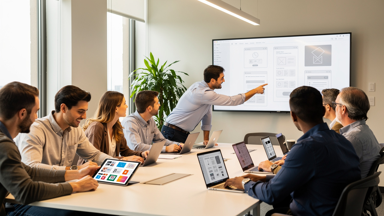 Team multidisciplinare di web agency al lavoro su progetto digitale